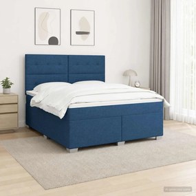 vidaXL Κρεβάτι box spring με στρώμα Μπλε 160 x 200 cm Ύφασμα