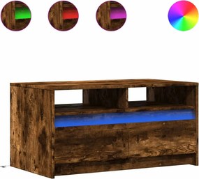 vidaXL Τραπεζάκι Σαλονιού με Φώτα LED Καπνιστή Δρυς Επεξ. Ξύλο