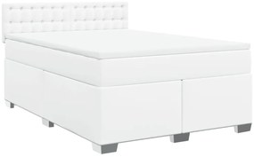 vidaXL Κρεβάτι Boxspring με Στρώμα Λευκό 140x190εκ.από Συνθετικό Δέρμα