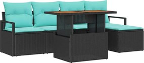 vidaXL Σετ Καναπέ Κήπου 6 pcs Μαύρο και Τυρκουάζ