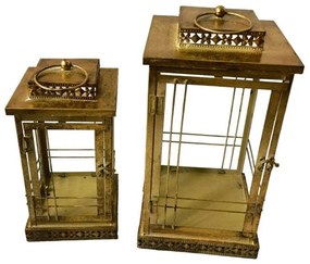 Φανάρι Μεταλλικό (Σετ 2Τμχ) HC223071T2 36cm/27cm Gold Oriana Ferelli® Metal