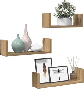 vidaXL Ράφια Τοίχου 3 τεμ. Αρτισιανή Δρυς Επεξεργασμένο Ξύλο