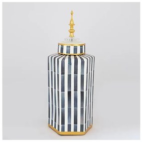 Βάζο Με Καπάκι Κεραμικό Λευκό &amp; Μαύρο 16x14x41cm 752-20094 Estheti-752-20094-Μαύρο-Λευκό 752-20094