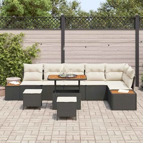 vidaXL Σετ Καναπέ Κήπου με μαξιλάρι 9 pcs Μαύρο Πολυ ράταν