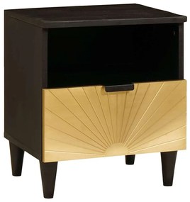 Κομοδίνο Μαύρο και Χρυσό 40 x 33 x 46 εκ. Μασίφ ξύλο ακακίας