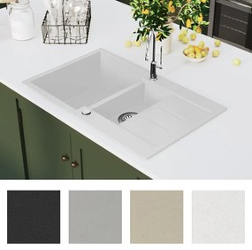 vidaXL Νεροχύτης με Διπλή Γούρνα Λευκός Γρανιτένιος