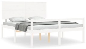 Κρεβάτι Ηλικιωμένου με Κεφαλάρι Λευκό Μασίφ Ξύλο King Size - Λευκό