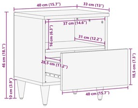 κομοδίνο ντουλάπι ανοιχτό γκρι 40x33x46 cm μασίφ ξύλο Mango - Γκρι