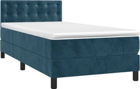 vidaXL Κρεβάτι Boxspring με Στρώμα Σκούρο Μπλε 100x200 εκ. Βελούδινο