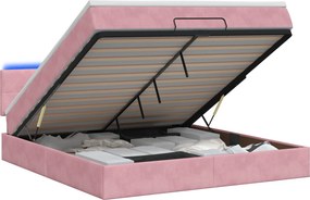 vidaXL Κρεβάτι Ottoman με Στρώμα και LED Ροζ 140 x 200 cm Βελούδο