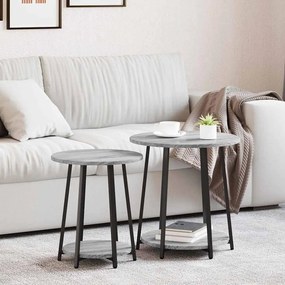 vidaXL Σετ βοηθητικά τραπεζάκια με ράφι 2 pcs Γκρι Σονομα και Μαύρο