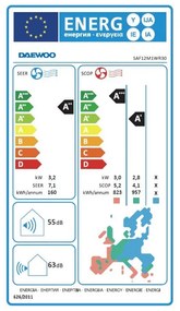 Κλιματιστικό Inverter Daewoo SAF12M1WR30, 12000 BTU, A+++ / A++, Έως 25 m2, Επίχρυσος συμπυκνωτής, Φίλτρο ενεργού άνθρακα, Λευκό