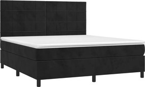 vidaXL Κρεβάτι Boxspring με Στρώμα &amp; LED Μαύρο 180x200 εκ. Βελούδινο