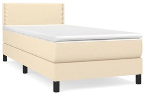 vidaXL Κρεβάτι Boxspring με Στρώμα Κρεμ 90x190 εκ.Υφασμάτινο