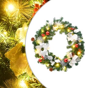 vidaXL Στεφάνι Χριστουγεννιάτικο με Λαμπάκια LED Πράσινη 60 εκ. PVC