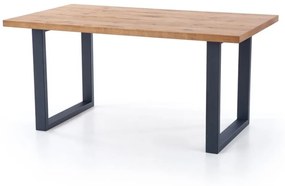 Τραπέζι Houston 710, Δρυς, Μαύρο, 76x90x160cm, 70 kg, Επιμήκυνση, Πλαστικοποιημένη μοριοσανίδα, Μέταλλο | Epipla1.gr