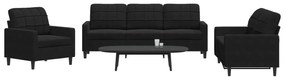 vidaXL Σετ Σαλονιού 3 Τεμαχίων Μαύρο από Βελούδο με Μαξιλάρια