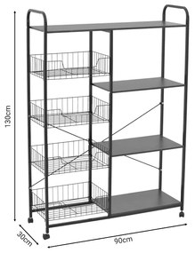 Τρόλεϊ-ραφιέρα 4όροφη Noli pakoworld MDF καρυδί-μαύρο 90x30x130εκ - 072-000053