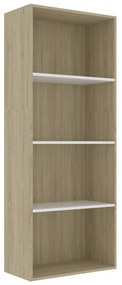 vidaXL Βιβλιοθήκη με 4 Ράφια Λευκό/Sonoma 60x30x151,5 εκ. Μοριοσανίδα
