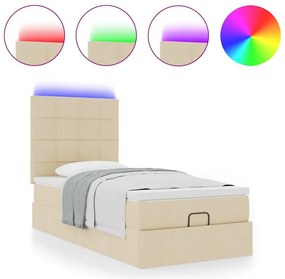 vidaXL Οθωμανικό κρεβάτι με στρώμα &amp; LEDs Cream 90x190cm ύφασμα