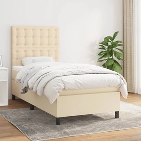 vidaXL Κρεβάτι Boxspring με Στρώμα Κρεμ 90x190 εκ.Υφασμάτινο