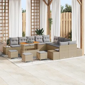 vidaXL Σετ Καναπέ Κήπου με μαξιλάρι 14 pcs Μπεζ Πολυ ράταν