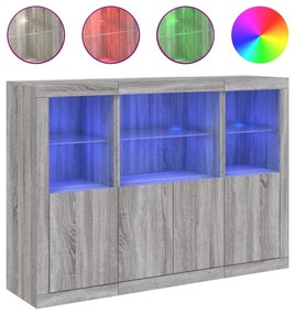 Μπουφέδες με Φώτα LED 3 τεμ. Γκρι Sonoma από Επεξεργασμένο Ξύλο - Γκρι