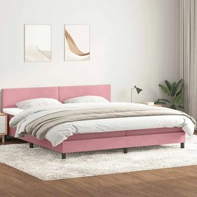 vidaXL Κρεβάτι Boxspring με Στρώμα Ροζ 180x210 εκ. Βελούδινο