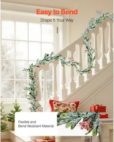 VEVOR 9Ft Christmas Garland with Faux Vines Berries Olive Leaves &amp; Light String