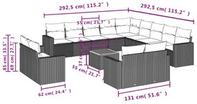 vidaXL Σαλόνι Κήπου Σετ 14 Τεμαχίων με Μαξιλάρια Μαύρο Συνθετικό Ρατάν