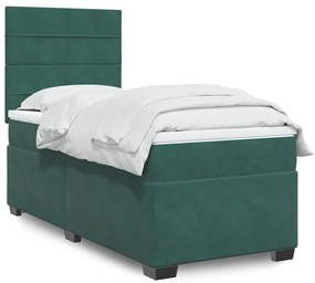 vidaXL Κρεβάτι Boxspring με Στρώμα Σκούρο Πράσινο 90x190 εκ. Βελούδινο