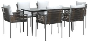 vidaXL Σετ Τραπεζαρίας Κήπου 7 τεμ. Συνθ. Ρατάν / Ατσάλι με Μαξιλάρια