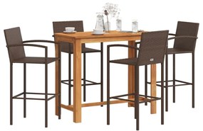 vidaXL Σετ Μπαρ Κήπου 5 Τεμ. Καφέ Μασίφ Ξύλο Ακακίας και Συνθ. Ρατάν