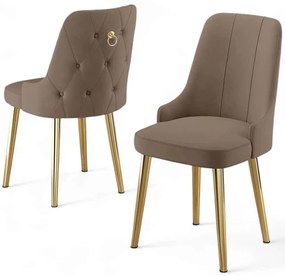 Καρέκλα Newa Babyface (Σετ 4Τμχ) 240CHR1583 46x46x94cm Cappuccino-Gold Μέταλλο,Ύφασμα