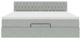 vidaXL Οθωμανικό κρεβάτι με στρώμα & LEDs Ανοιχτό γκρι Βελούδο