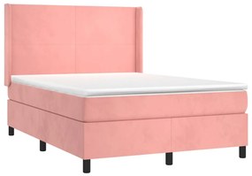 vidaXL Κρεβάτι Boxspring με Στρώμα &amp; LED Ροζ 140x190 εκ. Βελούδινο
