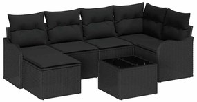 vidaXL Σετ Καναπέ Κήπου με μαξιλάρι 7 pcs Μαύρο Πολυ ράταν