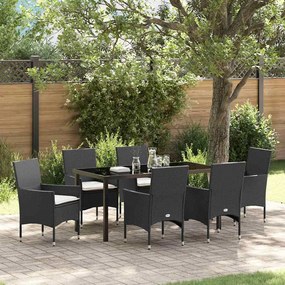 vidaXL Σέτ φαγητού για κήπο με μαξιλάρι 7 pcs Μαύρο Πολυ ράταν