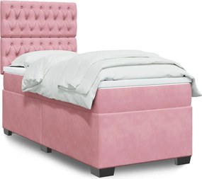 vidaXL Κρεβάτι Boxspring με Στρώμα Ροζ 80 x 200 εκ. Βελούδινο