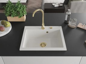 Mexen Elix νεροχύτης γρανίτης 1-θέσιος 600 x 500 mm, λευκός, χρυσό σιφόνι