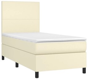 vidaXL Κρεβάτι Boxspring με Στρώμα & LED Κρεμ 90x200 εκ. Συνθ. Δέρμα