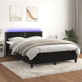 Κρεβάτι Boxspring με Στρώμα & LED Μαύρο 140x200 εκ. Βελούδινο