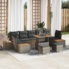 vidaXL Σετ Καναπέ Κήπου με μαξιλάρι 10 pcs Γκρι Πολυ ράταν