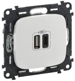 Πρίζα Φόρτισης 2xUSB A και C 3000MA Λευκό Valena Allure 754965 Legrand-754965-Λευκό 754965