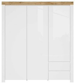 Ντουλάπα Boston AS121, Wotan δρυς, Άσπρο, Γυαλιστερό λευκό, 204x181x57cm, 139 kg, Πόρτες ντουλάπας: Με μεντεσέδες, Αριθμός ραφιών: 5 | Epipla1.gr