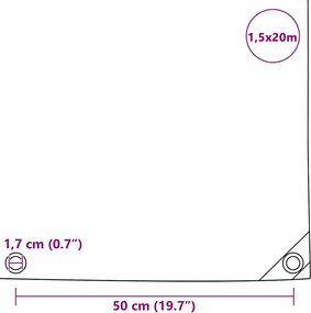 vidaXL Μουσαμάς Λευκός 1,5 x 20 μ. 650 γρ./μ.²