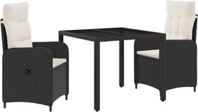 vidaXL Σετ Εξωτερικής Τραπέζης 3 pcs Μαύρο και Κρεμ Λευκό