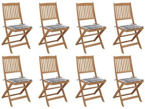 vidaXL Καρέκλες Εξ. Χώρου Πτυσσόμενες 8 τεμ. Ξύλο Ακακίας &amp; Μαξιλάρια