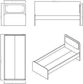 Μονό Κρεβάτι Κρεμ / Δρυς GRONEL 97x204.6x99.5