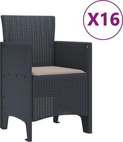 vidaXL Σετ Τραπεζαρίας Κήπου με Μαξιλάρια 17 pcs Ανθρακί PP